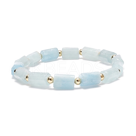 Natural Aquamarine Column Beaded Stretch Bracelet BJEW-JB08596-05-1