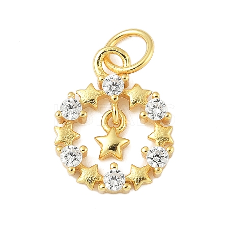 925 Sterling Silver Micro Pave Clear Cubic Zirconia Star Ring Charms STER-S011-05G-1