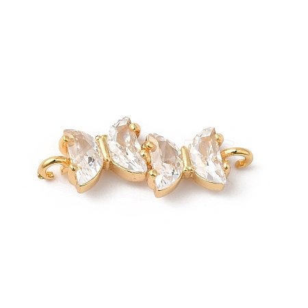 Brass Pave Clear Glass Connector Charms KK-C062-080G-1