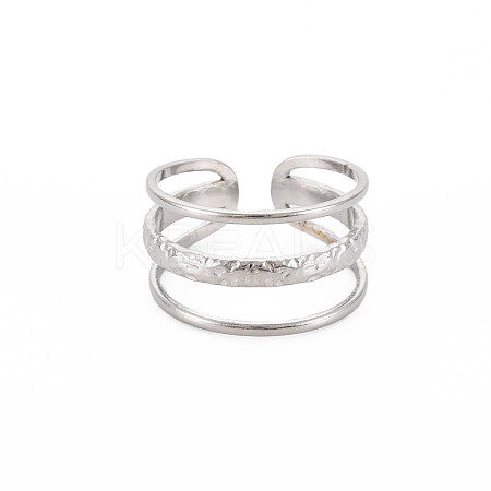 Non-Tarnish 304 Stainless Steel Triple Line Open Cuff Ring for Women RJEW-S405-171P-1