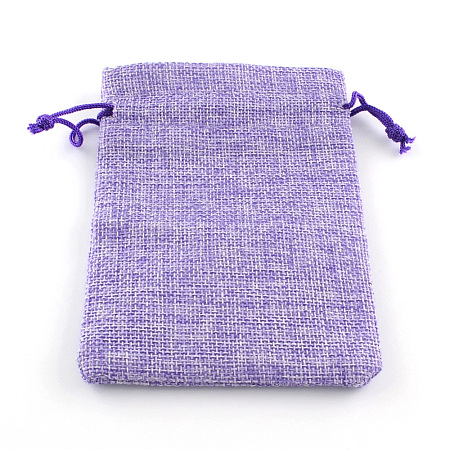 Polyester Imitation Burlap Packing Pouches Drawstring Bags X-ABAG-R005-9x7-03-1