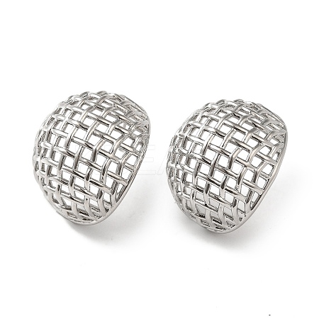 Rack Plating Brass Hollow Dome Stud Earrings for Women EJEW-Z019-18P-1