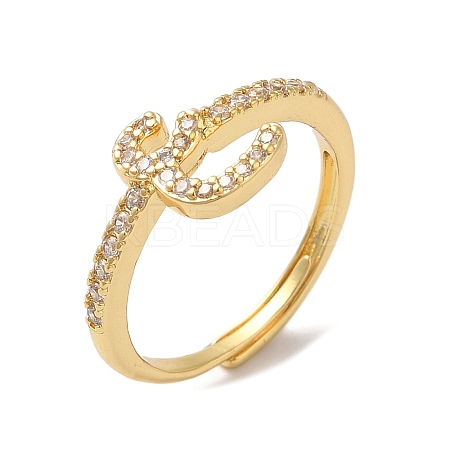 Rack Plating Brass Cubic Zirconia Arabic Letters Adjustable Rings for Women RJEW-S407-10G-16-1