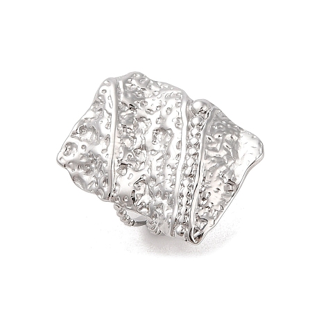 Non-Tarnish Hammered Rectangle 304 Stainless Steel Open Cuff Ring for Women Men RJEW-Z038-01P-1