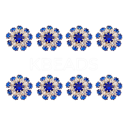 8Pcs 1-Hole Golden Tone Alloy Rhinestone Shank Buttons BUTT-DC0001-08-1