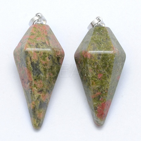 Natural Unakite Pointed Pendants KK-E757-F-06P-1