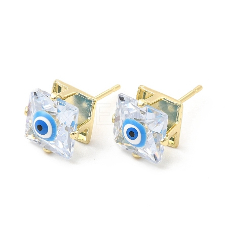Square Glass with Enamel Evil Eye Stud Earrings EJEW-P210-03G-03-1