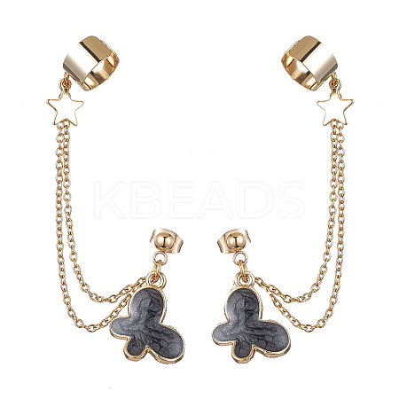 Light Gold 304 Stainless Steel Cuff Earring Chains EJEW-JE05685-01-1