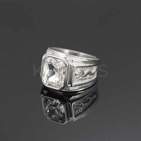 Rectangle 304 Stainless Steel with Cubic Zirconia Finger Rings for Men FS-WG909F6-26-1