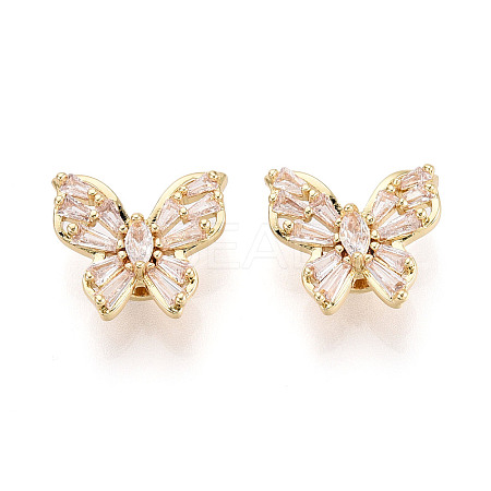 Brass Micro Pave Cubic Zirconia Beads KK-N276-08G-1