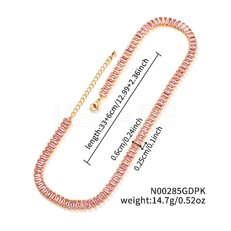 Brass Pave Rectangle Cubic Zirconia Tennis Necklaces for Women LS-PW2283-2-1