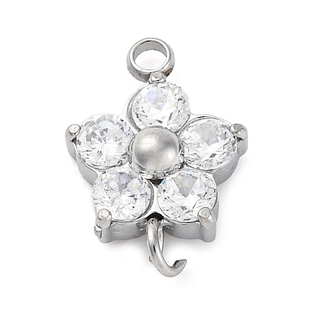 304 Stainless Steel Micro Pave Cubic Zirconia Flower Connector Charms LS-STAS-U042-01P-02-1