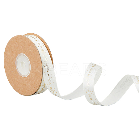 20 Yards Gold Stamping Polyester Happy Birthday to You Printed Ribbon OCOR-WH0082-243B-1