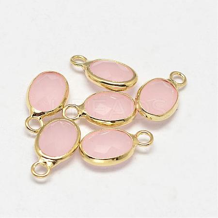 Oval Faceted Golden Tone Brass Glass Charms GLAA-O015-25G-1