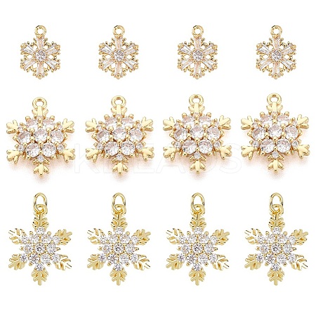 12Pcs 3 Styles Brass Micro Pave Clear Cubic Zirconia Pendants KK-HS0015-71-1