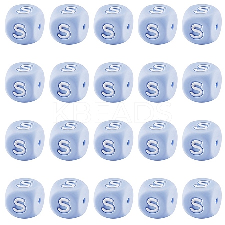 20Pcs Blue Cube Letter Silicone Beads 12x12x12mm Square Dice Alphabet Beads with 2mm Hole Spacer Loose Letter Beads for Bracelet Necklace Jewelry Making JX434S-1