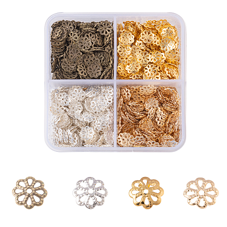 1600Pcs 4 Colors 8-Petal Iron Bead Caps IFIN-CJ0001-64-1