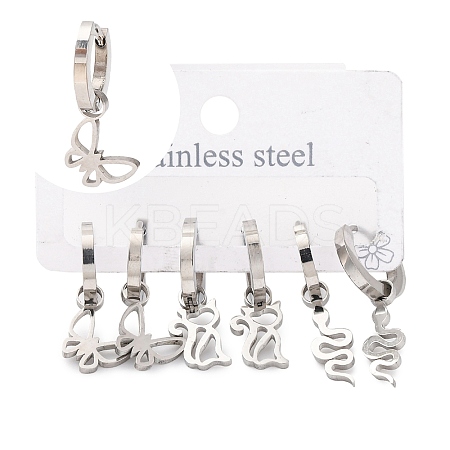Non-Tarnish 3 Pairs 3 Styles 304 Stainless Steel Hoop Dangle Earrings for Women EJEW-K279-09B-P-1