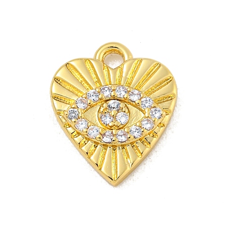 Heart with Evil Eye Rack Plating Brass Clear Cubic Zirconia Pendants KK-P277-14G-1