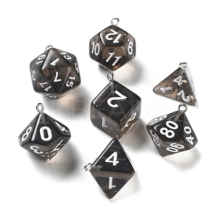 7 Styles Transparent Resin Polyhedral Dice Pendants Set RESI-A029-01E-1