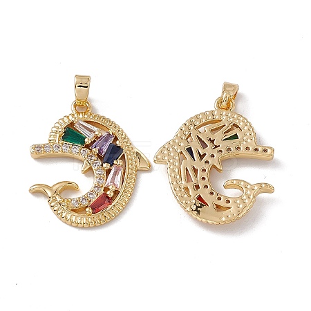 Brass Cubic Zirconia Pendants KK-B061-21G-01-1