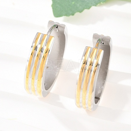 Two Tone 304 Stainless Steel Stripe Hoop Earrings EJEW-L307-03GP-1