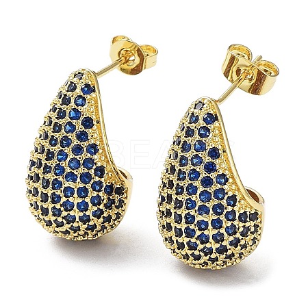 Cubic Zirconia Teardrop Stud Earrings EJEW-H137-01G-04-1