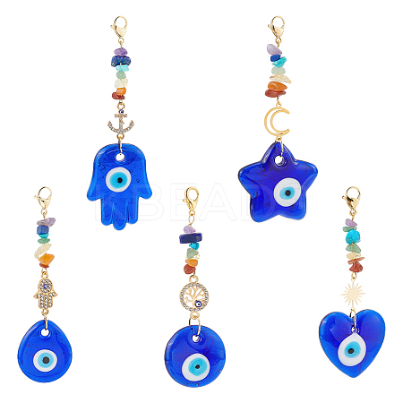 5Pcs 5 Style Evil Eye Lampwork Pandant Decorations HJEW-UN0001-20-1