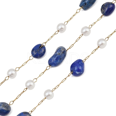 Natural Lapis Lazuli Nuggets & 316 Stainless Steel Handmade Link Chains CHS-K021-14G-15-1