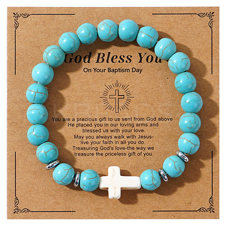 Natural Turquoise Beads Stretch Bracelets for Women Men QT3282-9-1