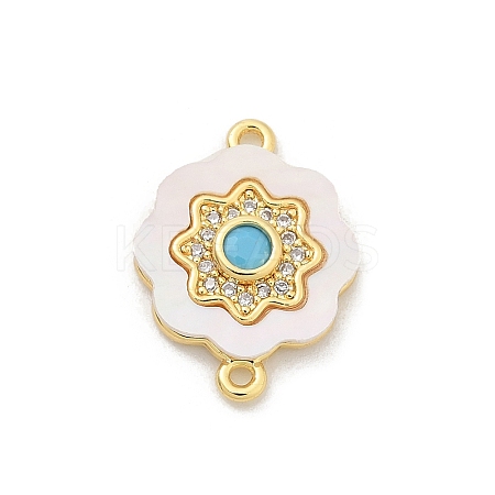 Brass Micro Pave Clear Cubic Zirconia & Shell Connector Charms KK-M303-03G-07-1