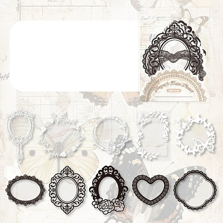 10Pcs 10 Styles Vintage Lace Waterproof PET Stickers Sets LS-DIY-M066-05B-1