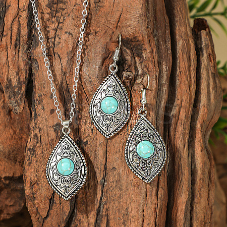 Bohemian Style Zinc Alloy & Synthetic Turquoise Pendant Necklaces & Dangle Earrings Sets WG40DB6-08-1