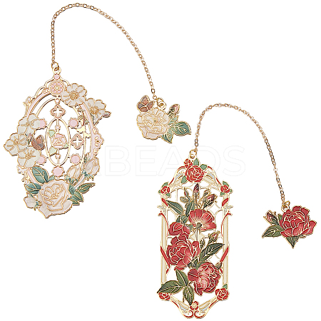 2Pcs 2 Styles Zinc Alloy Enamel Bookmarks AJEW-CP0003-98C-1