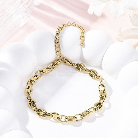 304 Stainless Steel Coffee Bean Chain Bracelets for Men Women BJEW-G725-06G-1