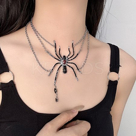 Alloy Jet Rhinestone Halloween Spider Pendant 3 Layer Choker Necklaces for Women LS-NJEW-P336-01P-1