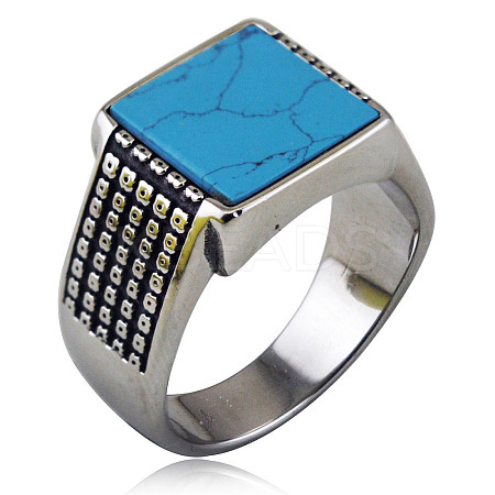 304 Stainless Steel with Synthetic Turquoise Finger Rings FS-WGC2D4C-05-1