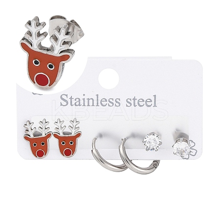 3 Pairs 3 Styles Christmas 304 Stainless Steel Hoop & Studs Earrings Set for Women EJEW-K279-12F-P-1