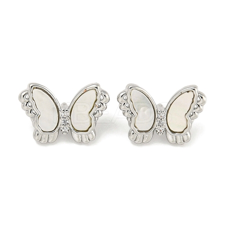 Brass Pave Clear Cubic Zirconia Butterfly Connector Charms with Sea Shell KK-Q820-13P-1