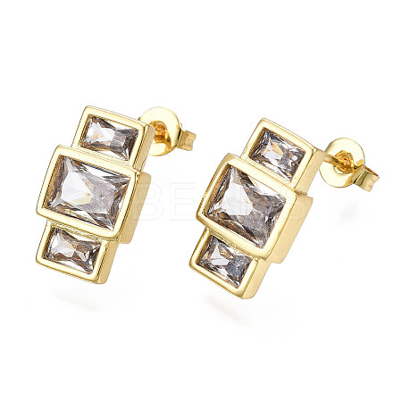 Cubic Zirconia Rectangle Dangle Stud Earrings X-EJEW-N011-53-02LG-1