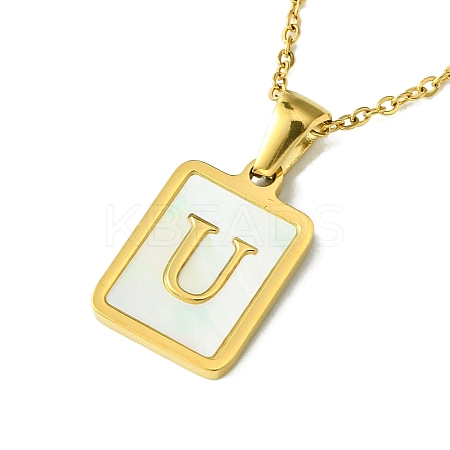 Ion Plating(IP) Rectangle with Initial Letter 304 Stainless Steel Pendant Necklace NJEW-R265-04G-U-1