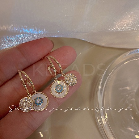 Vintage Flat Round Stainless Steel Enamel & Crystal Rhinestone Stud Earrings for Women IL3375-10-1