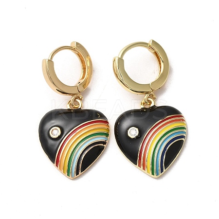 Heart with Rainbow Real 18K Gold Plated Brass Dangle Hoop Earrings EJEW-L268-042G-02-1