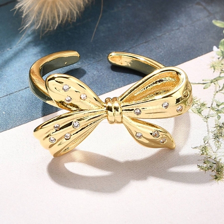 Rack Plating Brass Micro Pave Clear Cubic Zirconia Cuff Finger Rings for Women RJEW-M028-31G-02-1