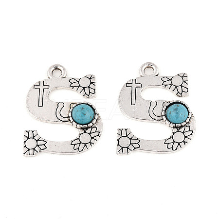 Synthetic Turquoise & Alloy Pendants PALLOY-H146-01AS-S-1