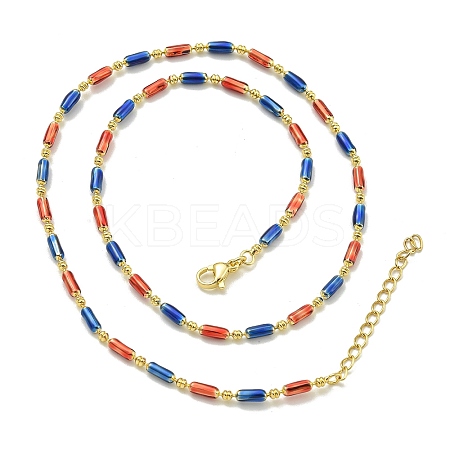 Brass Enamel Column Link Chain Necklaces NJEW-H039-02B-03G-1
