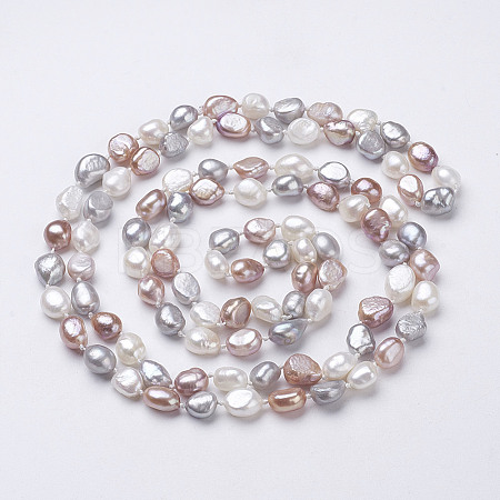 Natural Pearl Beaded Necklaces NJEW-P149-01C-1