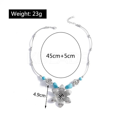 Bohemian Style Alloy with Synthetic Turquoise Pendant Necklaces FS-WG9CEC0-03-1