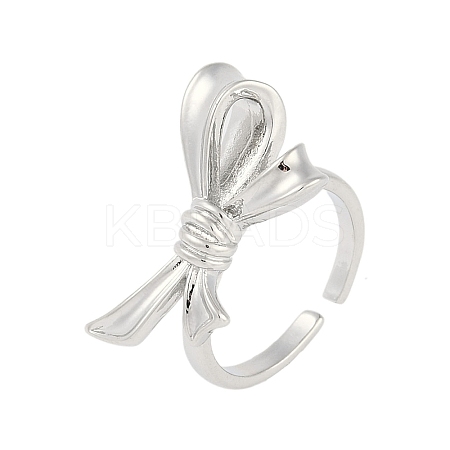 Bowknot Brass Open Cuff Ring for Women RJEW-M176-01A-P-1