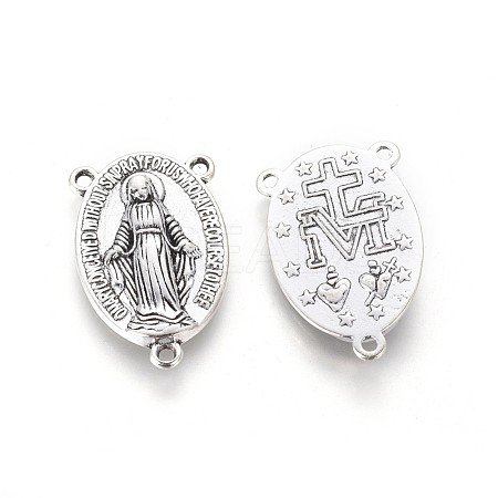 Holy Oval Carved Virgin Mary Tibetan Style Alloy Chandelier Component Links TIBEP-LF0961YKG-AS-FF-1